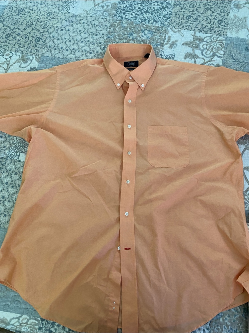 Men's Peach Button-Down Casual Shirt with Chest Pocket